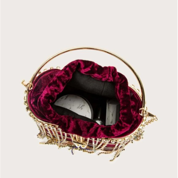 Tassel & Rhinestone Drawstring Bucket Bag - Picture 4 of 7